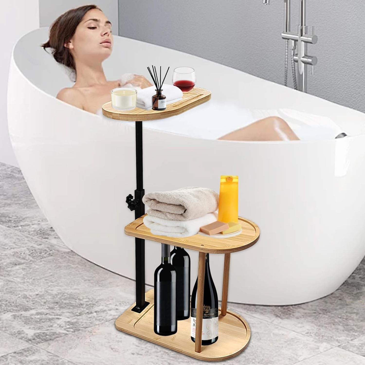 3 Layer Bamboo Bath Tub Tray Caddy – Freestanding Organizer for Luxury Spa Experience!