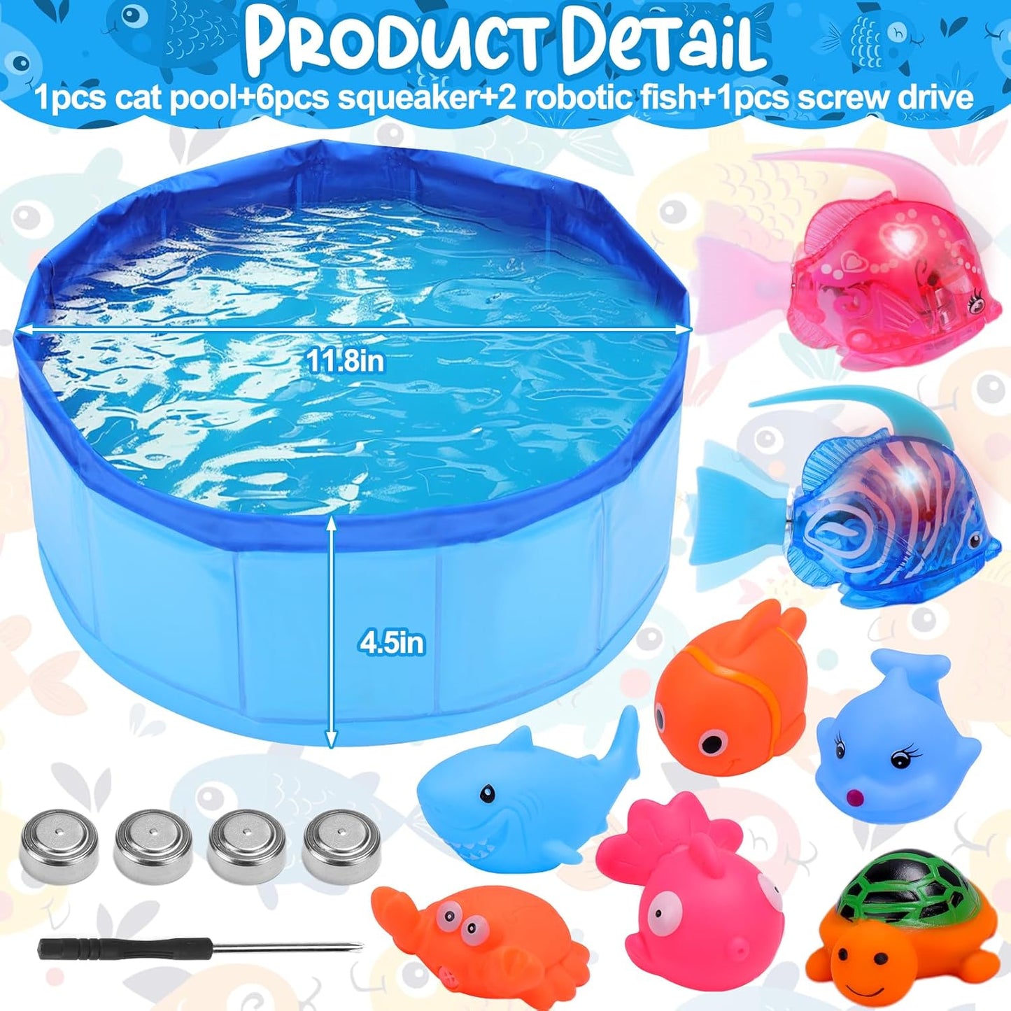 Cat Pool with Fish, Toys for Bored Indoor Cats, Funny Cat Interactive Toy with Stimulate Robotic Fish Toys for Cat Water Play, Cat Swimming Pool for Self Play Enrichment