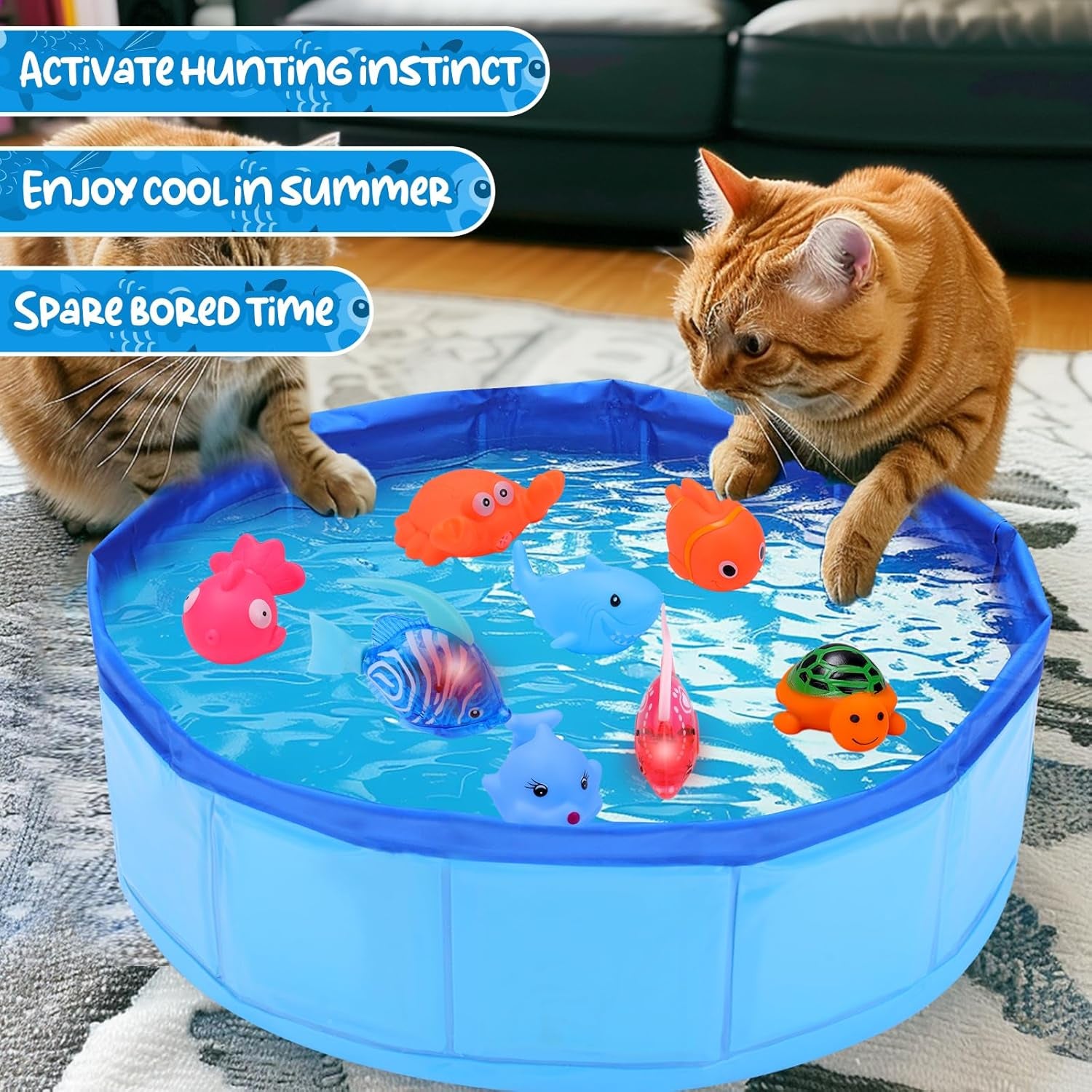 Cat Pool with Fish, Toys for Bored Indoor Cats, Funny Cat Interactive Toy with Stimulate Robotic Fish Toys for Cat Water Play, Cat Swimming Pool for Self Play Enrichment