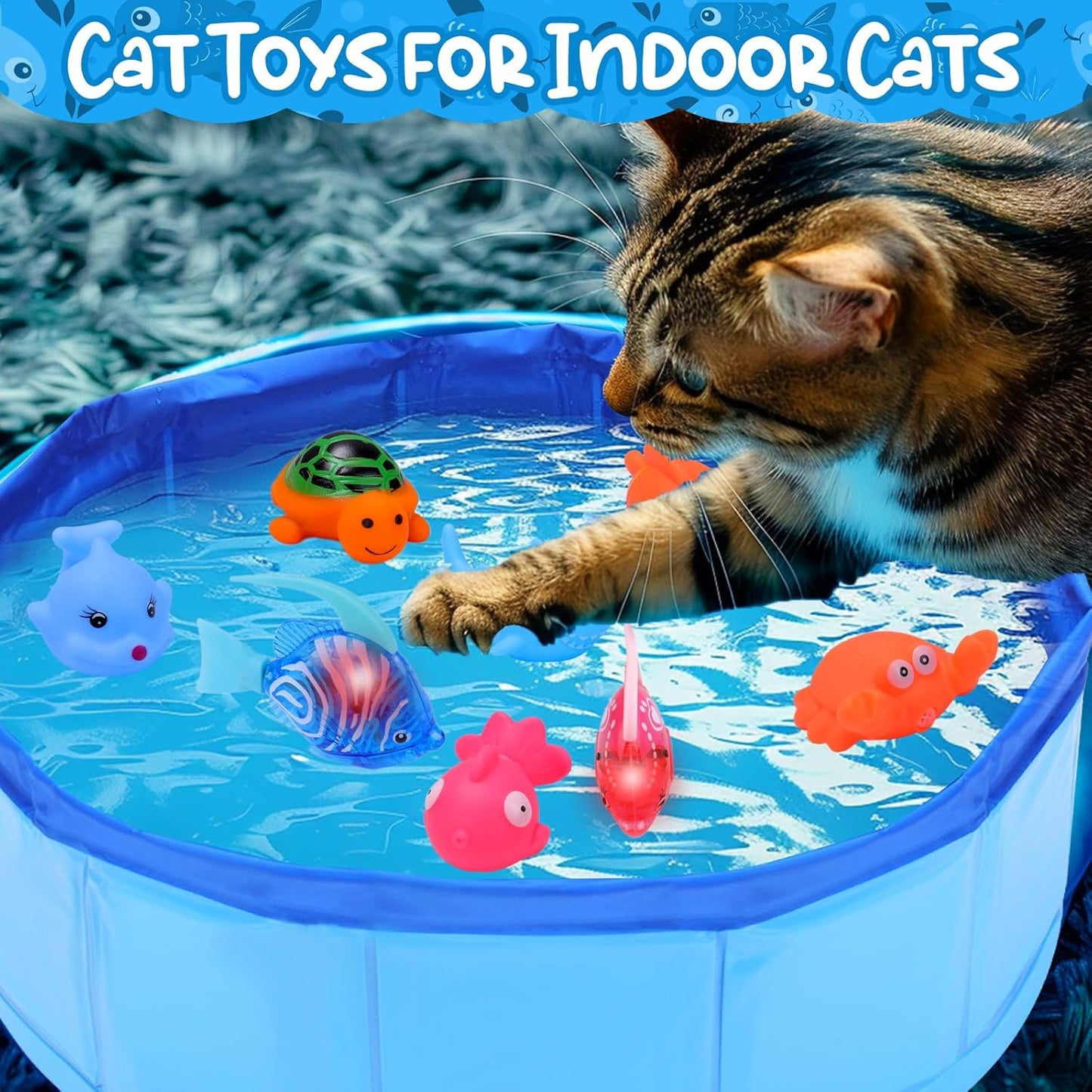 Cat Pool with Fish, Toys for Bored Indoor Cats, Funny Cat Interactive Toy with Stimulate Robotic Fish Toys for Cat Water Play, Cat Swimming Pool for Self Play Enrichment