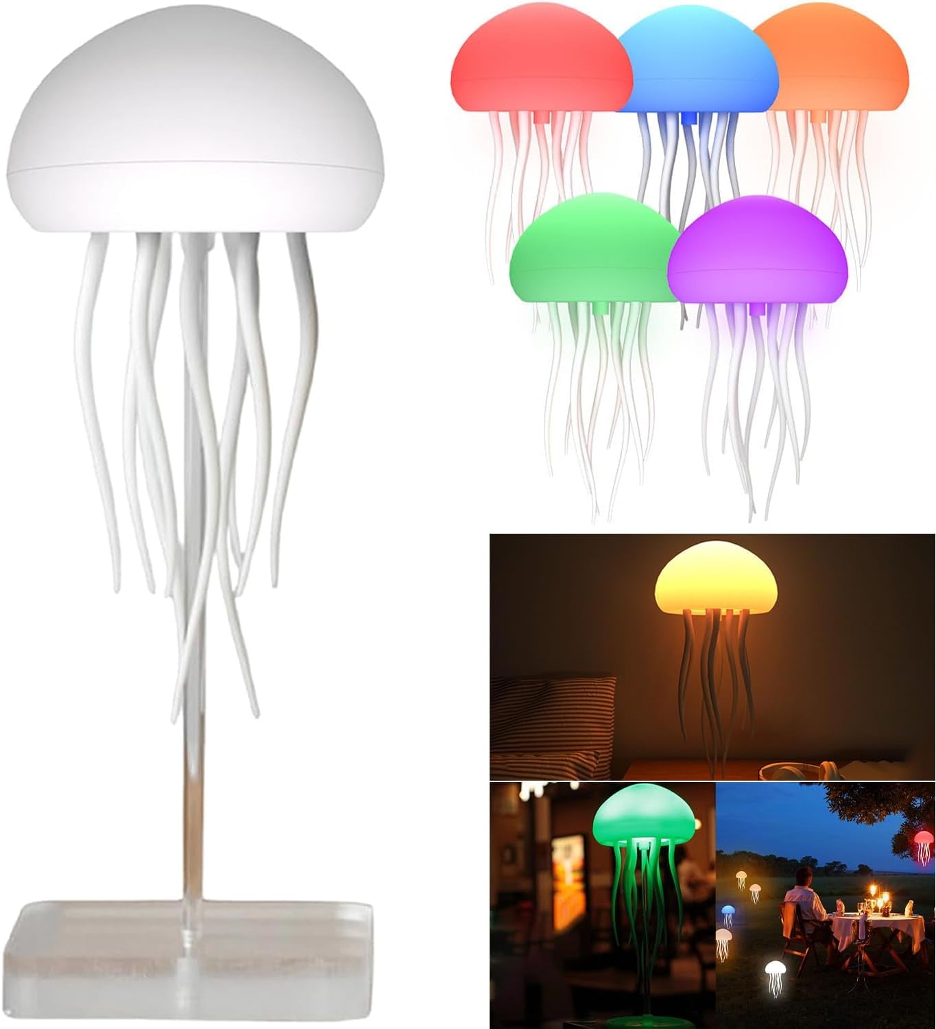 **"Mesmerizing Jellyfish Lamp: RGB Touch & Voice-Controlled LED Nightlight – Rechargeable Floating Jellyfish Table Lamp with Base for a Dreamy Bedroom Atmosphere!"