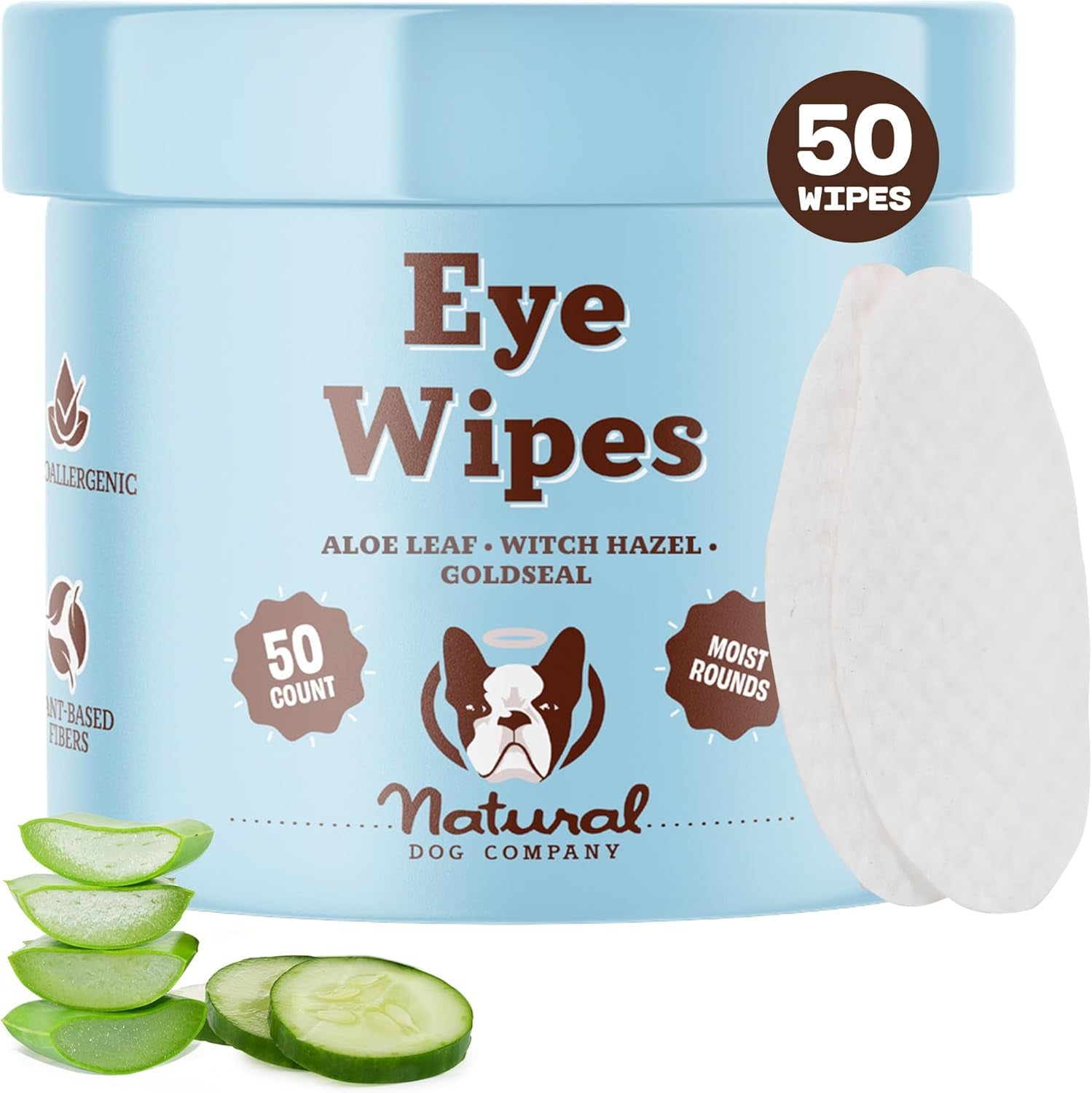 Natural Dog Eye Wipes – 50 Count Soothing Tear Stain Remover with Green Tea & Goldenseal