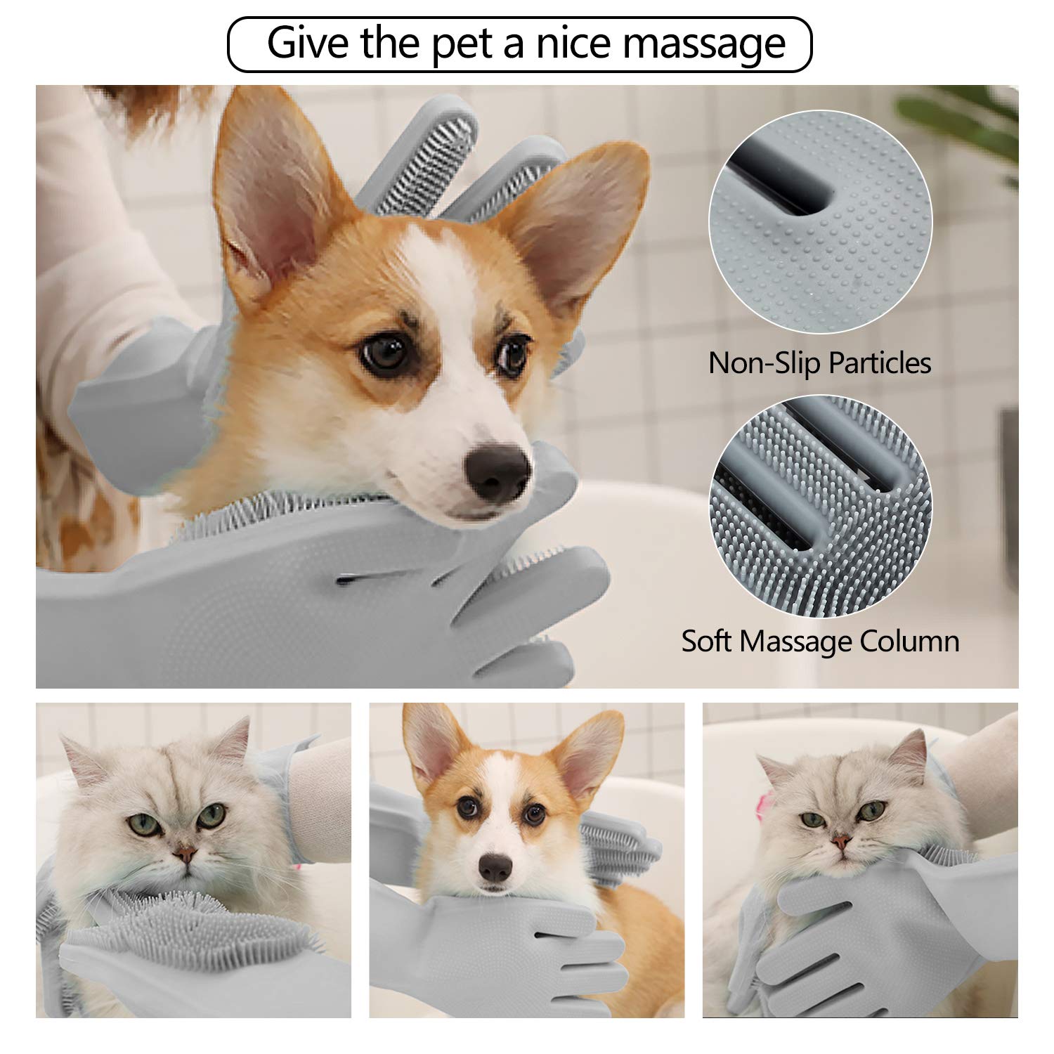 Pet Grooming Gloves – Enhanced Five Finger Massage Mitt for Dogs, Cats & More