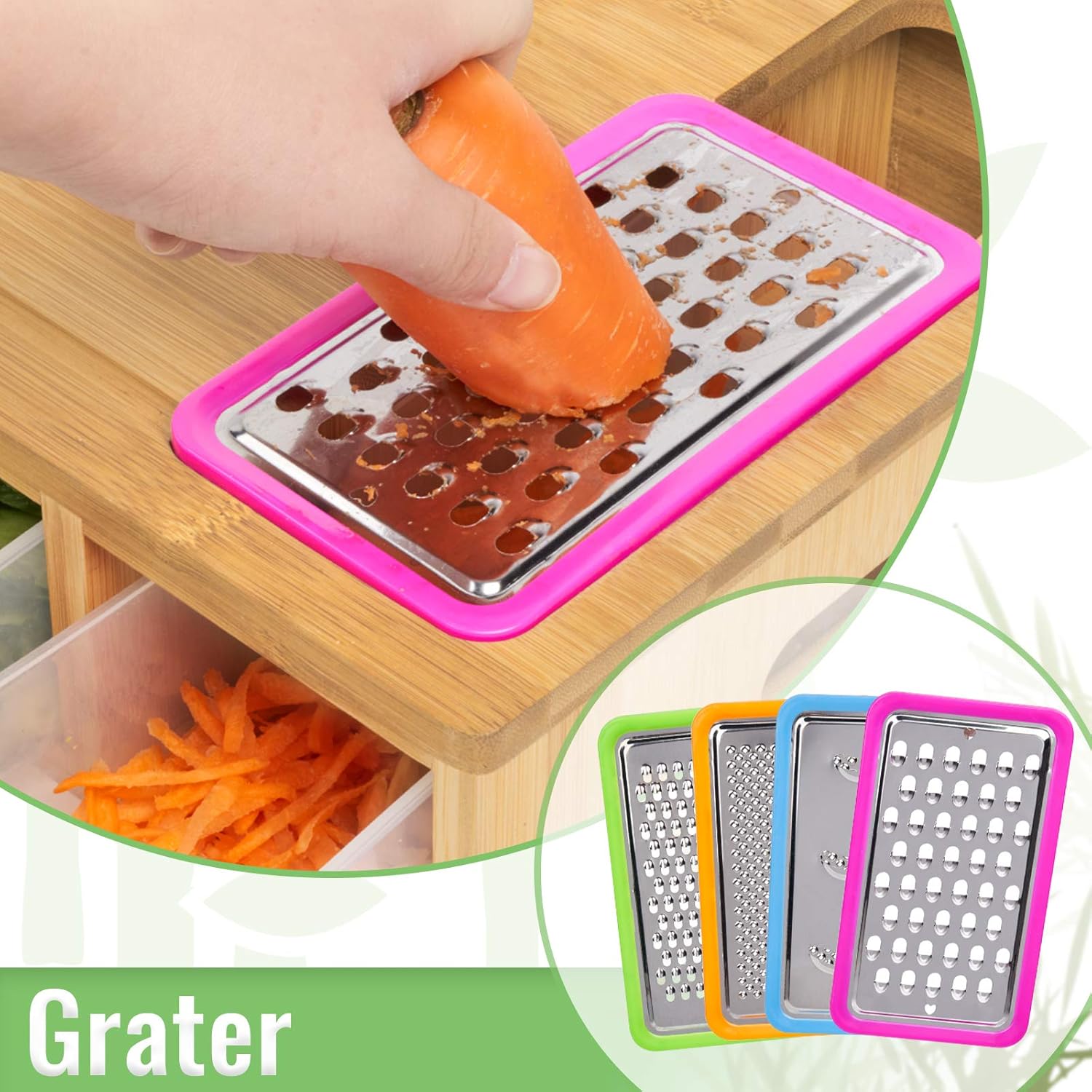 "Ultimate Cutting Board with Containers: Sturdy Meal Prep Station Featuring 4 Graters and 4 Trays for Effortless Food Storage!