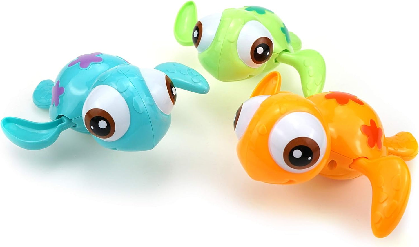 Wind-Up Swimming Sea Turtles Bath Toy Set – 3 Pcs, No Batteries Needed, Mold-Free & Anti-Rust Interactive Montessori Fun for Kids 18M+