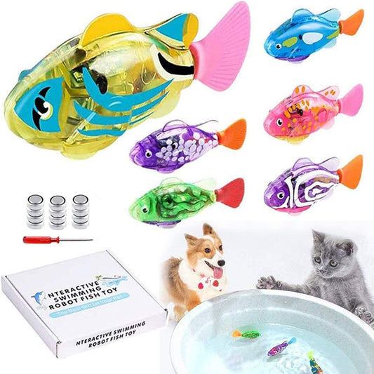 Interactive Robot Fish Toys for Cat/Dog(6 Pcs), Activated Swimming in Water with LED Light