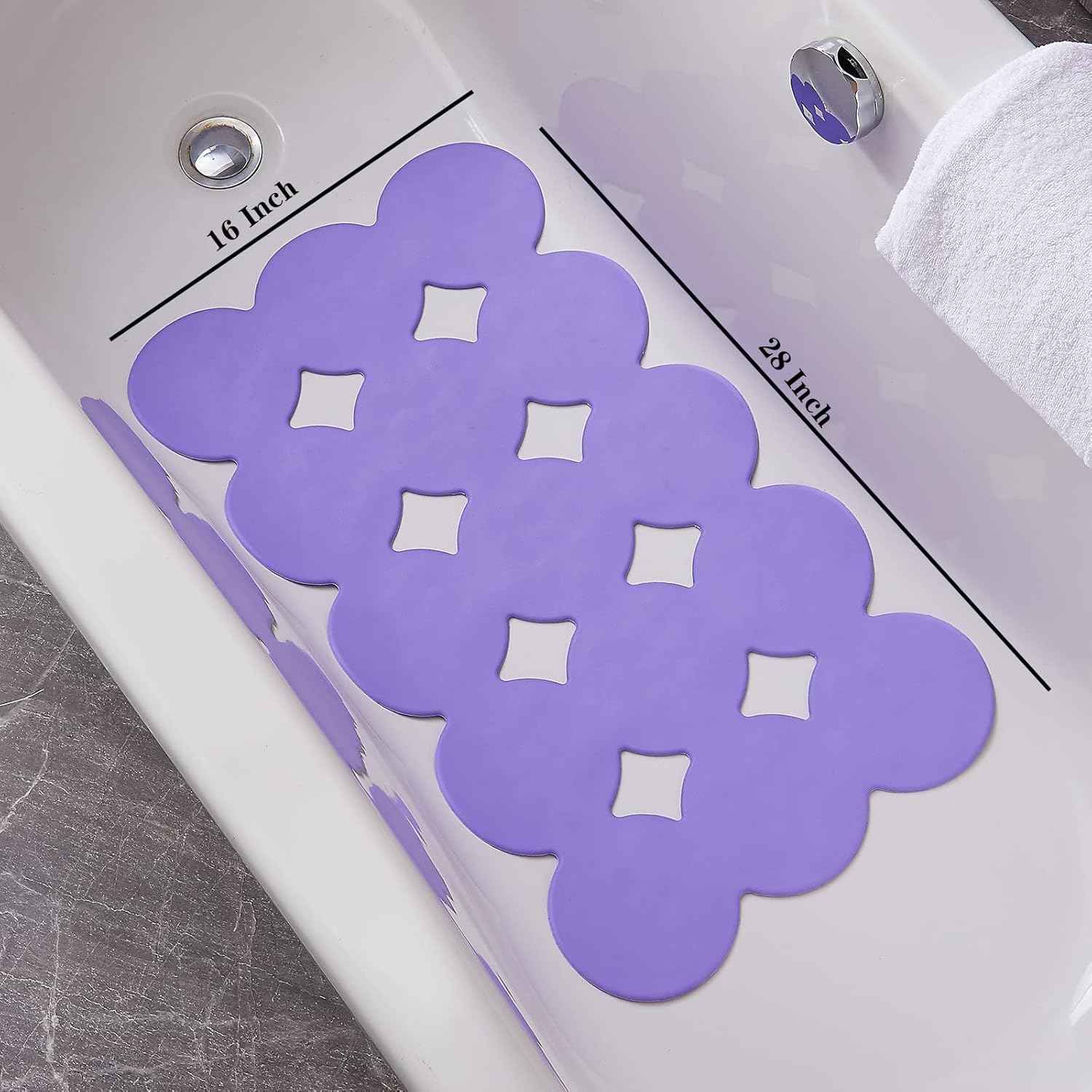 Non-Slip Bathtub Mat with Suction Cups – Soft Rubber Circle Mat in Purple (28x16 Inch)