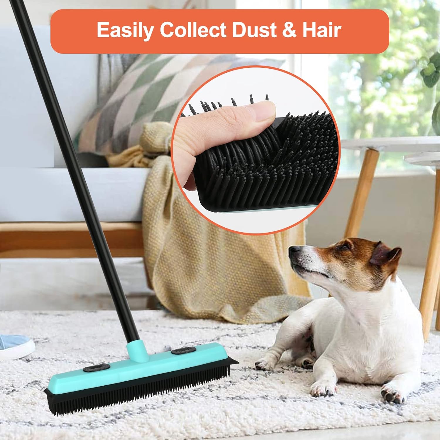 "Rubber Broom for Pet Hair Removal – 59" Telescoping Handle!