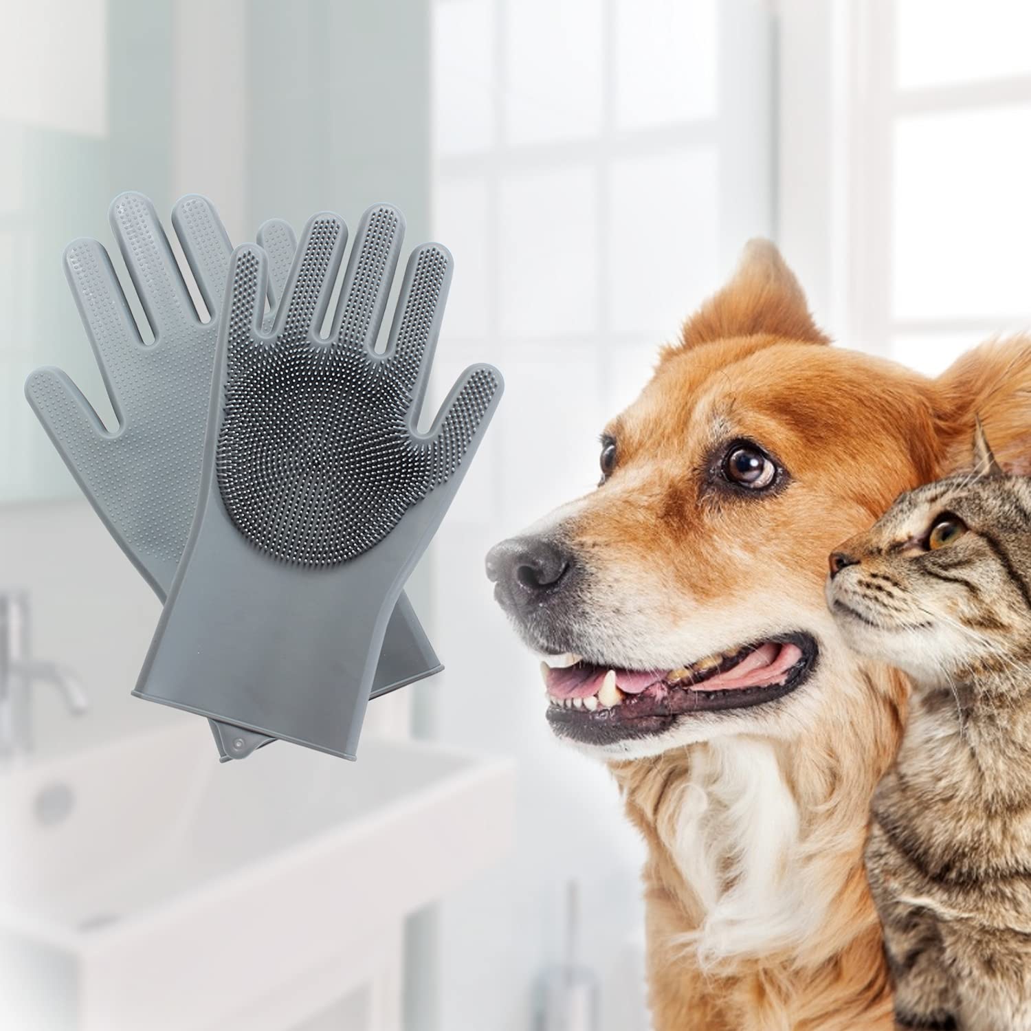 Pet Grooming Gloves – Enhanced Five Finger Massage Mitt for Dogs, Cats & More