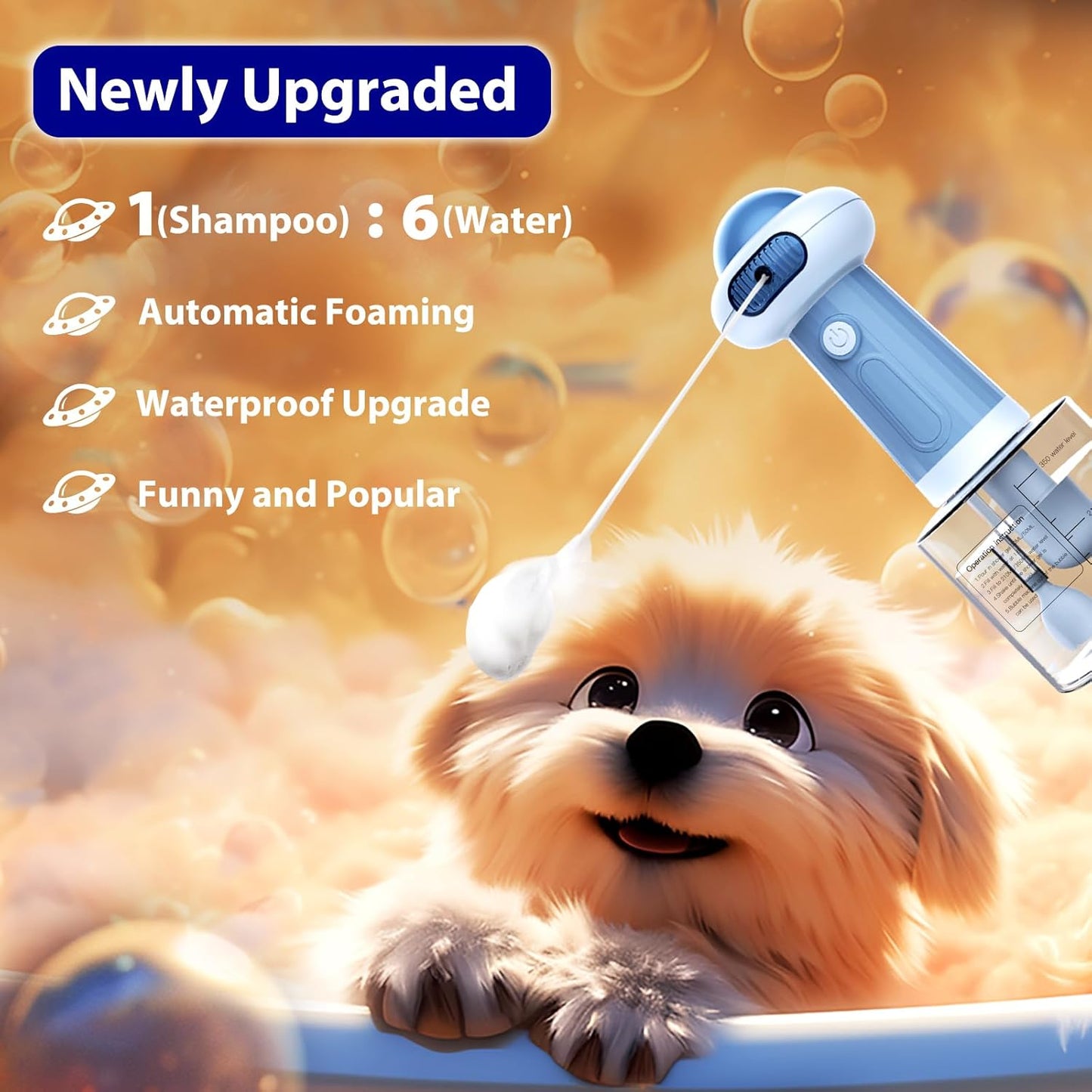 Upgraded Waterproof Electric Dog Shower – Automatic Soap Dispenser & Bubble Machine