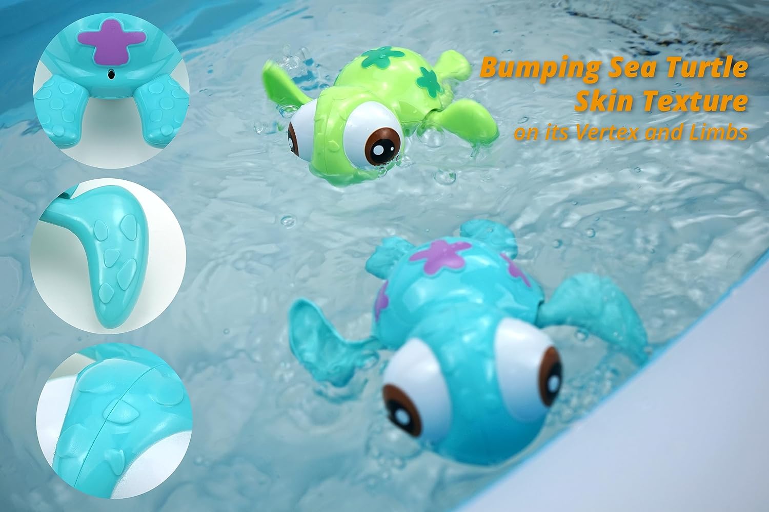 Wind-Up Swimming Sea Turtles Bath Toy Set – 3 Pcs, No Batteries Needed, Mold-Free & Anti-Rust Interactive Montessori Fun for Kids 18M+