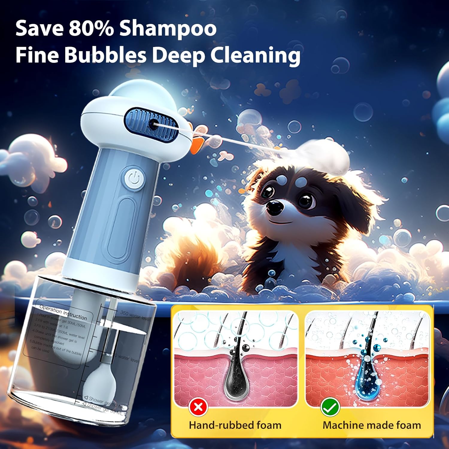 Upgraded Waterproof Electric Dog Shower – Automatic Soap Dispenser & Bubble Machine