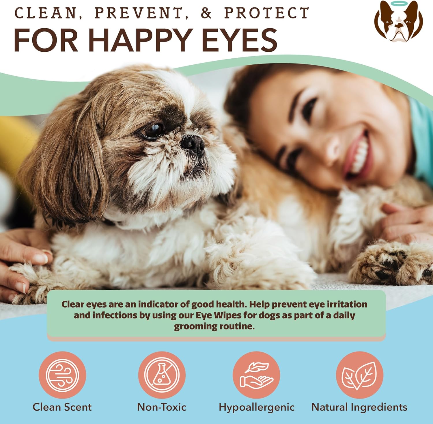 Natural Dog Eye Wipes – 50 Count Soothing Tear Stain Remover with Green Tea & Goldenseal