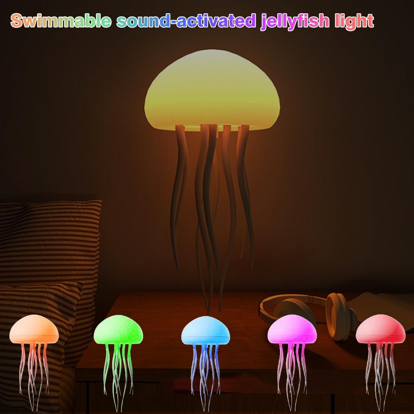 **"Mesmerizing Jellyfish Lamp: RGB Touch & Voice-Controlled LED Nightlight – Rechargeable Floating Jellyfish Table Lamp with Base for a Dreamy Bedroom Atmosphere!"