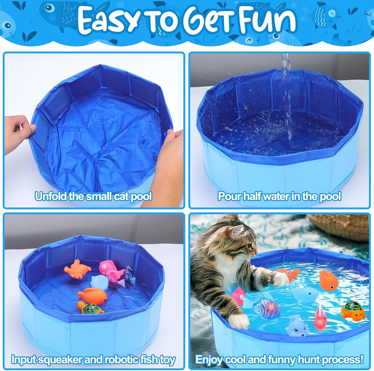 Cat Pool with Fish, Toys for Bored Indoor Cats, Funny Cat Interactive Toy with Stimulate Robotic Fish Toys for Cat Water Play, Cat Swimming Pool for Self Play Enrichment